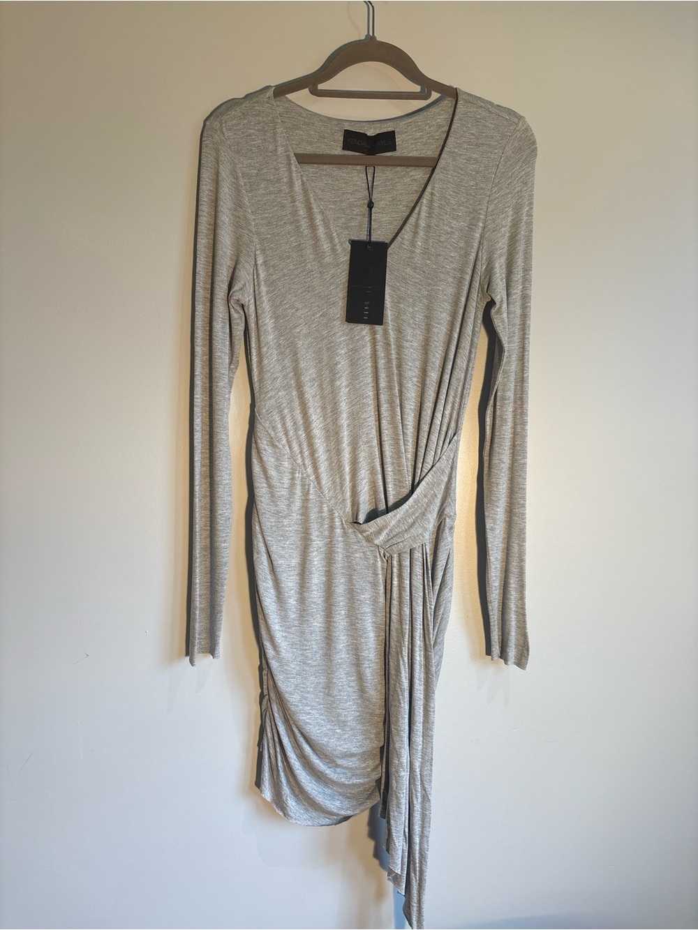 Kendall & Kylie Light Gray Long-Sleeve Wrap-Style Dress